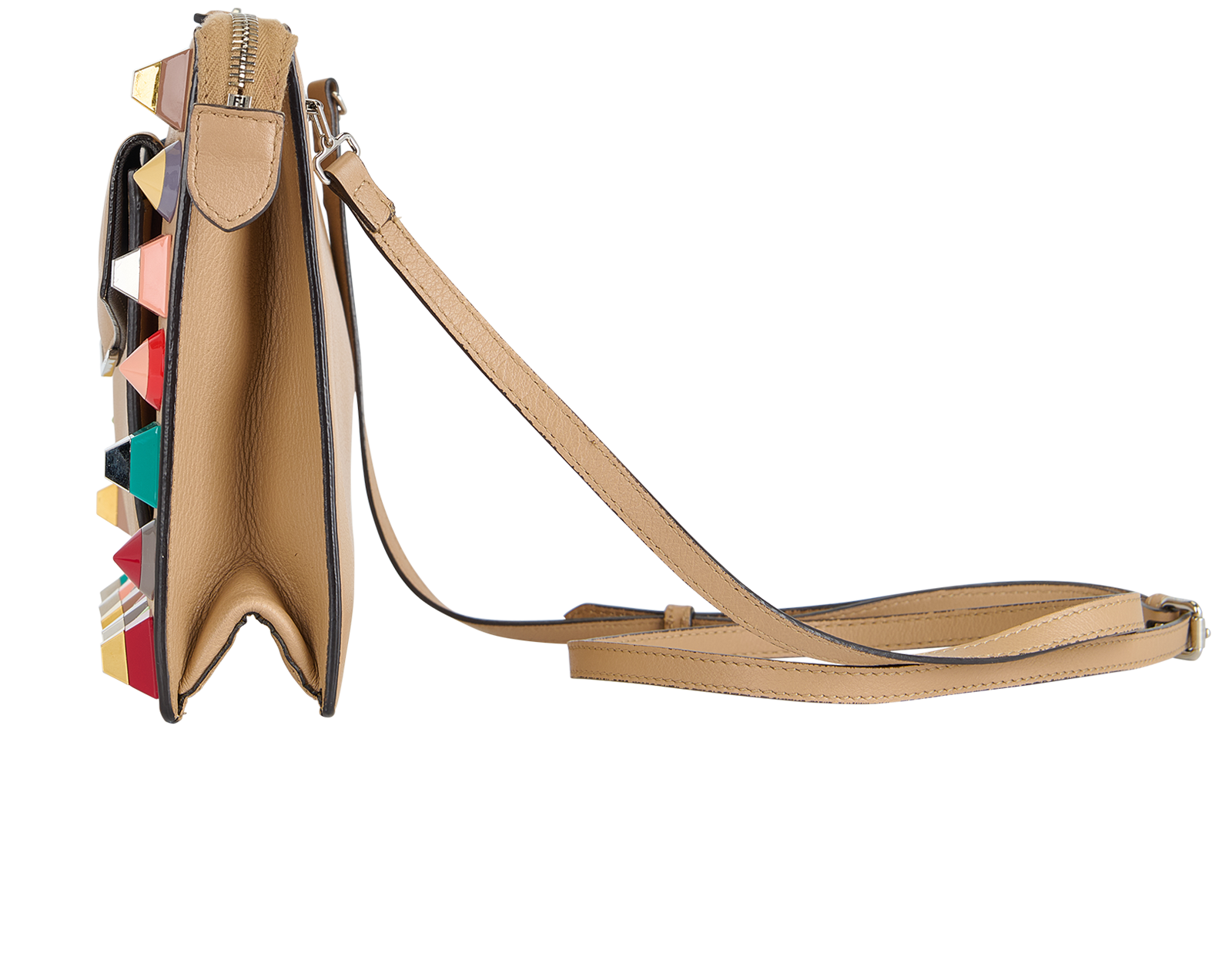 Rainbow Studded Crossbosy, &pound;350, Handbags, Beige, Leather, Bottom view